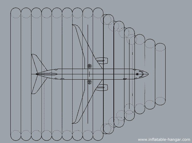 Bullet-head inflatable aircraft hangar in strong wind conditions